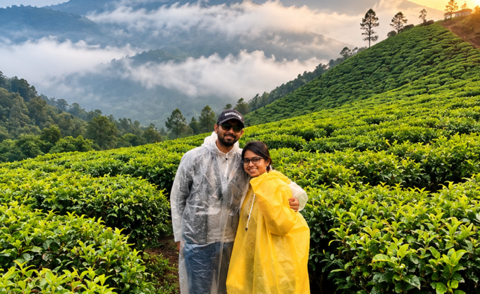 Kerala honeymoon couple in Munnar tea plantations