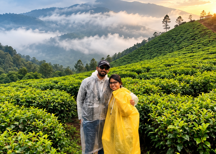 Kerala honeymoon couple in Munnar tea plantations